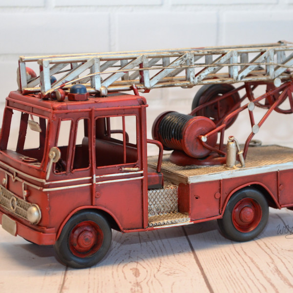 Brandweerauto metaal Handgemaakt klein ladderwagen