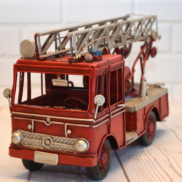 Brandweerauto metaal Handgemaakt klein ladderwagen