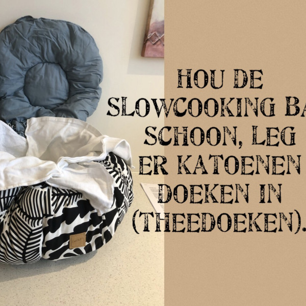 Slowcooking bag rood wit geblokt met groene binnenkant XL