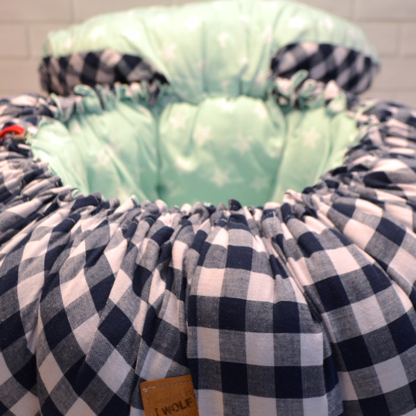 Slowcooking bag blauw wit geblokt met mint groen met sterren binnenkant XL