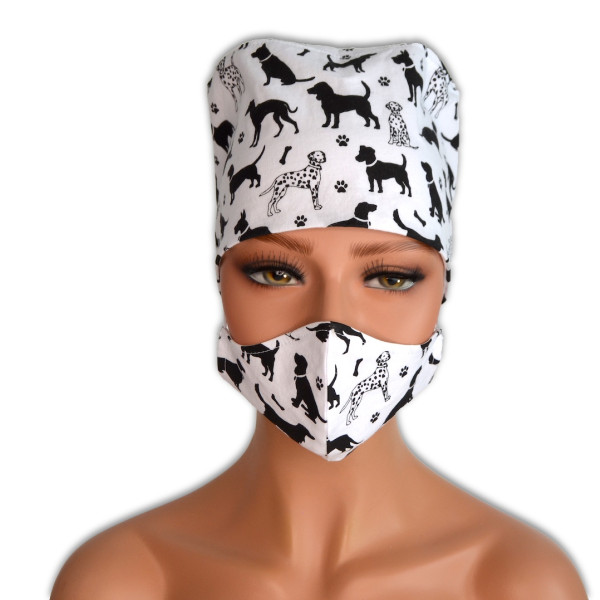Mondkapje of gezichtsmasker wit met zwarte honden