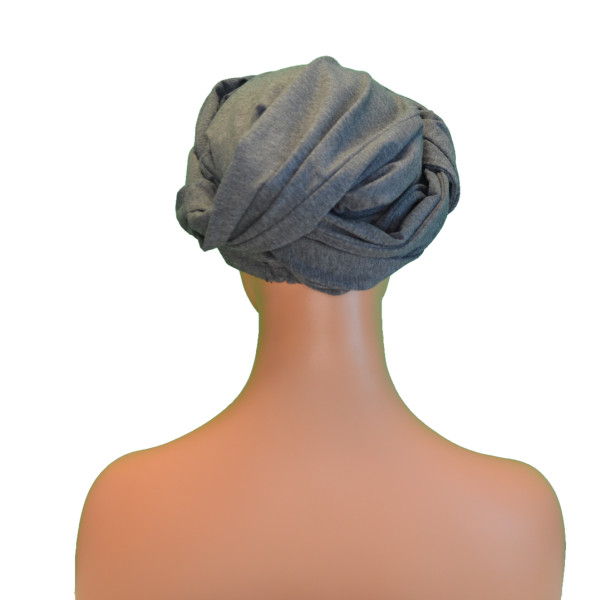 Handgemaakte chemo muts Betty grijs maat L