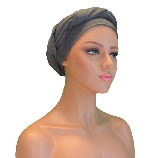 Handgemaakte chemo muts Betty grijs maat L