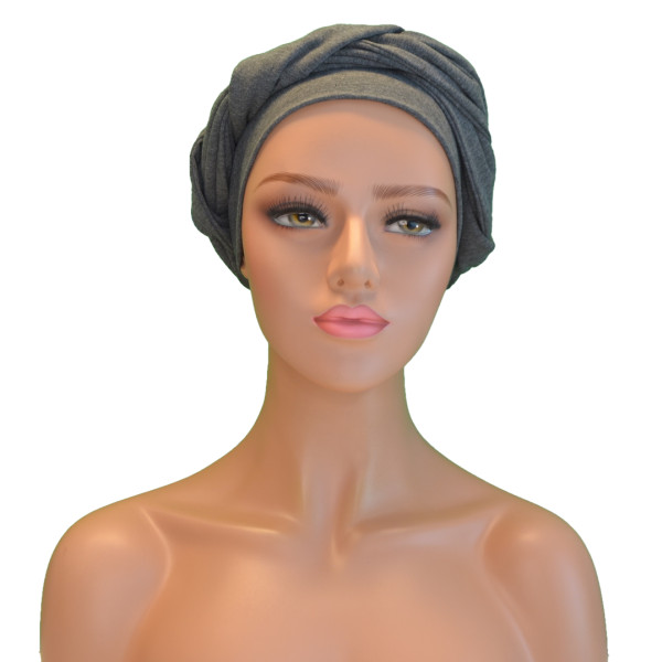 Handgemaakte chemo muts Betty grijs maat L