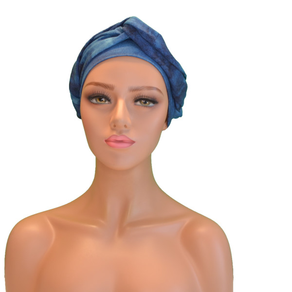 Handgemaakte chemo muts Betty blauw maat S