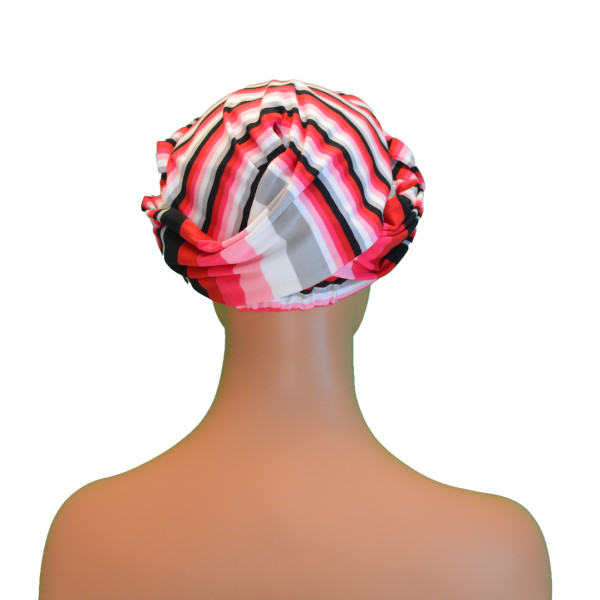 Handgemaakte chemo muts Betty roze wit zwart maat S
