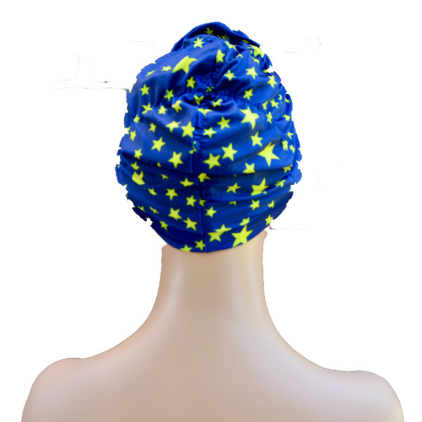 Badmuts chemomuts blauw met gele sterren one size