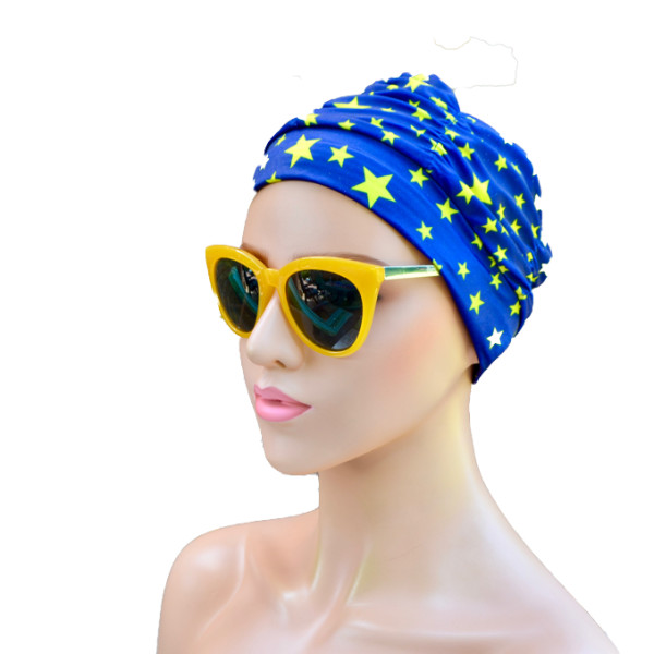 Badmuts chemomuts blauw met gele sterren one size