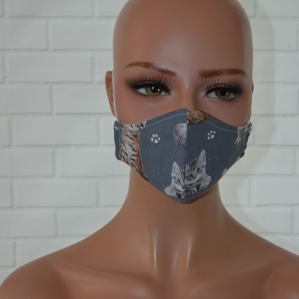 Mondkapje of gezichtsmasker grijs met diverse katten