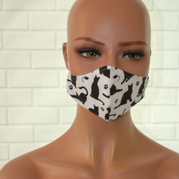 Mondkapje of gezichtsmasker wit met zwarte katten