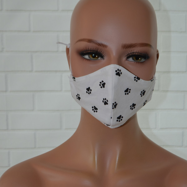 Mondkapje of gezichtsmasker wit met zwarte pootjes
