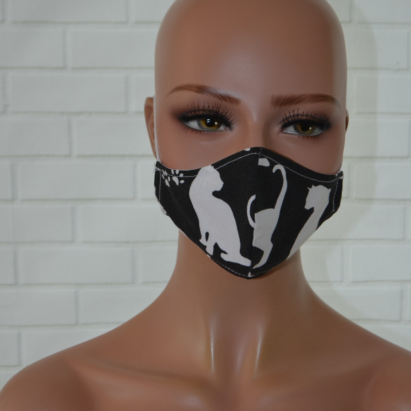 Mondkapje of gezichtsmasker zwart met witte kat
