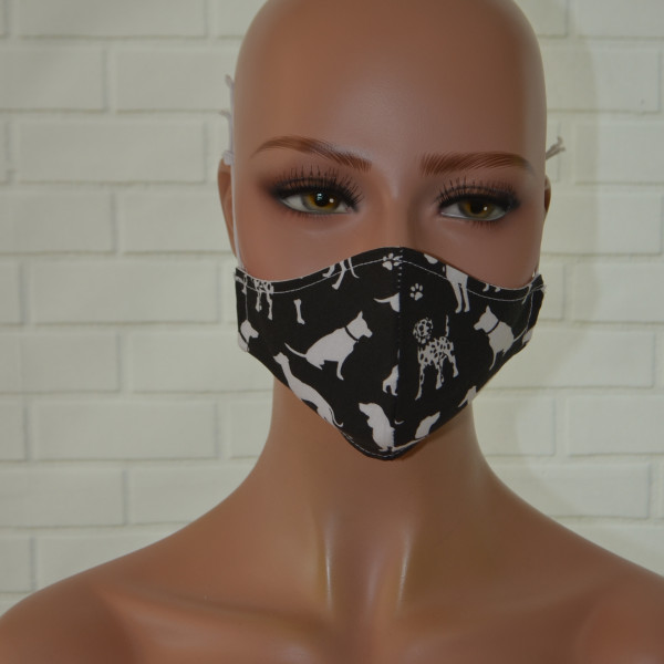 Mondkapje of gezichtsmasker zwart met witte honden