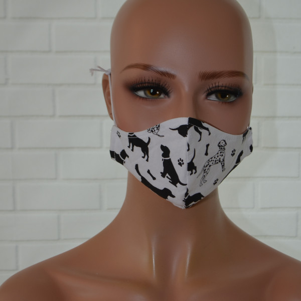 Mondkapje of gezichtsmasker wit met zwarte honden