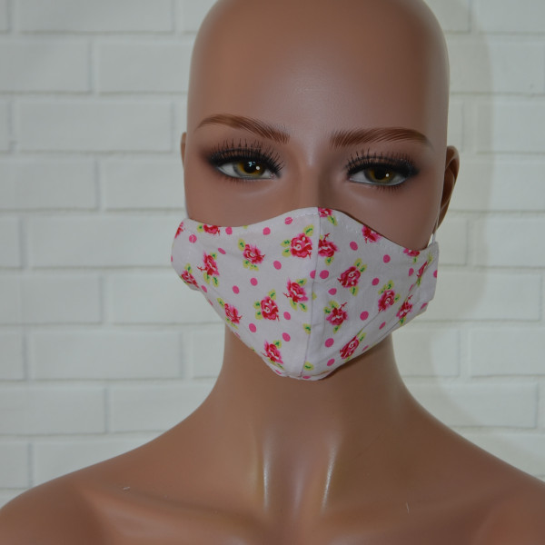 Mondkapje of gezichtsmasker wit met kleine roosjes