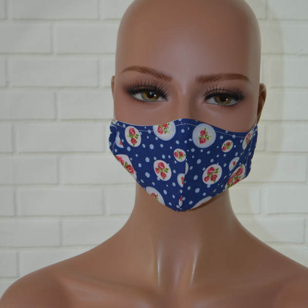 Mondkapje of gezichtsmasker blauw met rozen