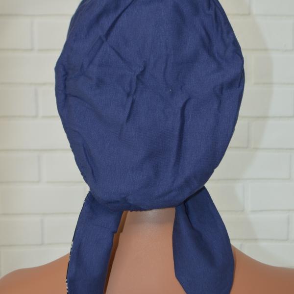 Handgemaakte chemo muts Bobby zwart/blauw maat L