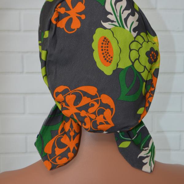 Handgemaakte chemo muts Bobby navy blauw en groen maat S