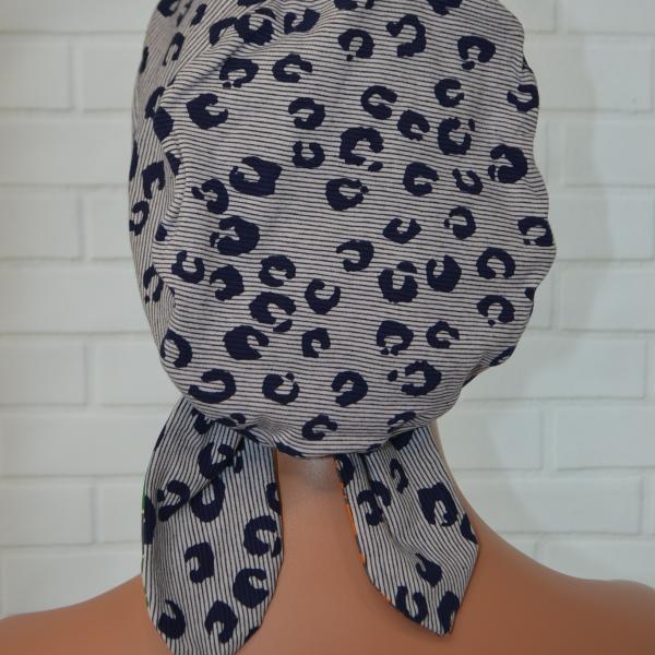 Handgemaakte chemo muts Bobby navy blauw en groen maat S