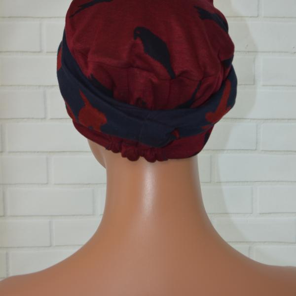 Handgemaakte chemo muts Brina bordeaux blauw/blauw bordeaux maat M