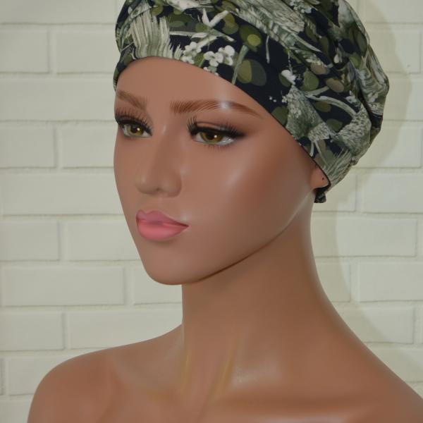 Handgemaakte chemo muts Brina blauw wit / groen maat L
