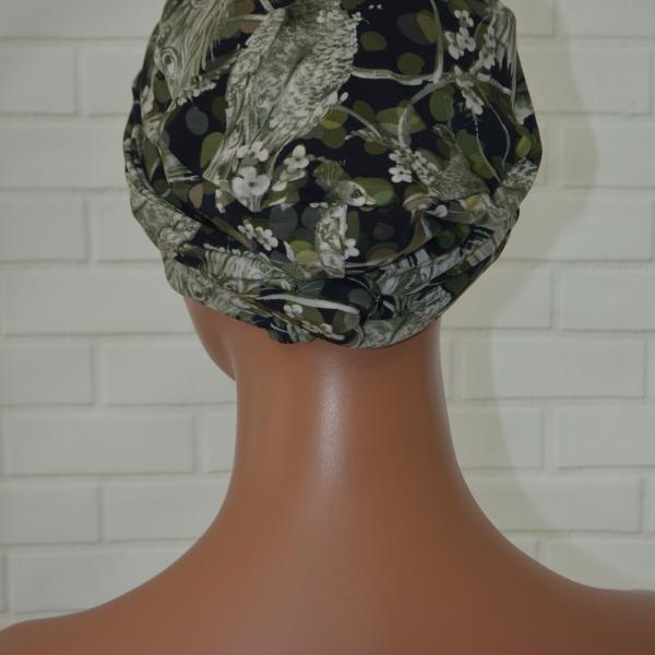 Handgemaakte chemo muts Brina blauw wit / groen maat L