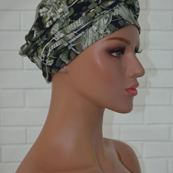 Handgemaakte chemo muts Brina blauw wit / groen maat L