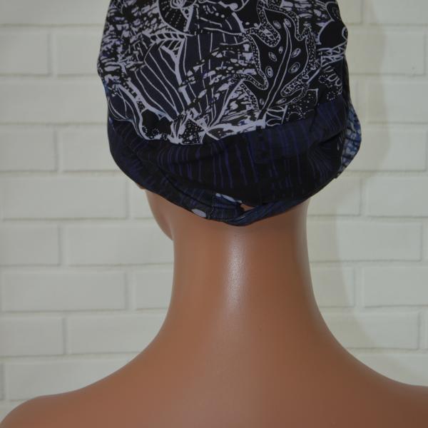 Handgemaakte chemo muts Brina blauw wit / groen maat L