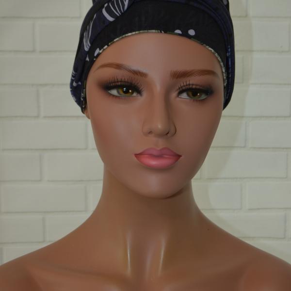 Handgemaakte chemo muts Brina blauw wit / groen maat L