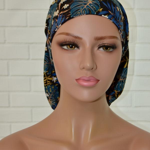 Handgemaakte chemo muts Bonnie Hawaï en zwart tinten maat s