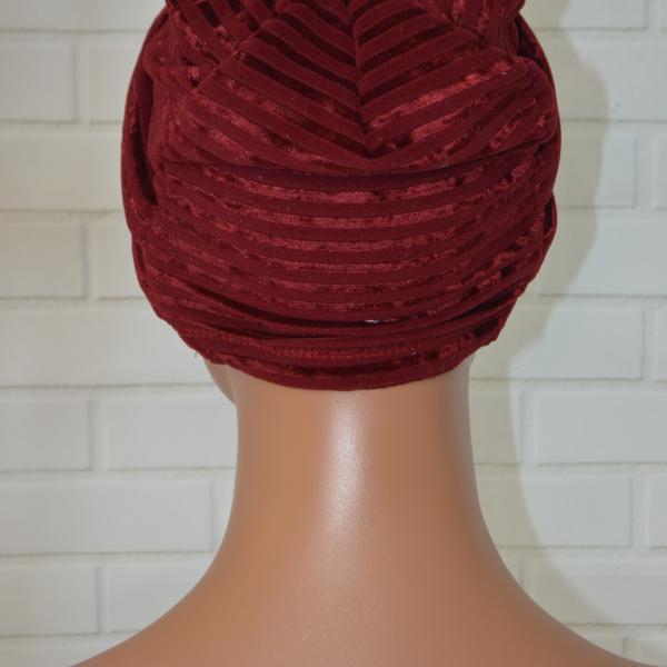 Handgemaakte chemo muts Bente bordeaux fluweel maat L