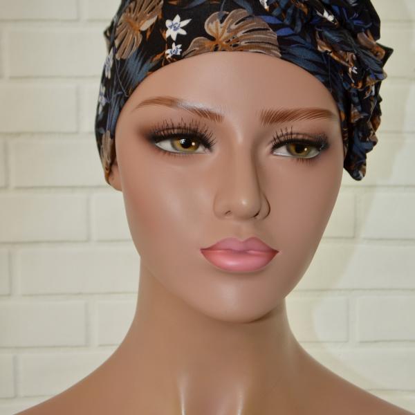 Handgemaakte chemo muts Beyonce zwart en blauw maat S