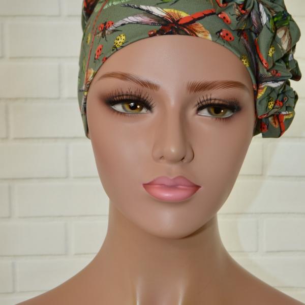 Handgemaakte chemo muts Beyonce groen libelle maat S