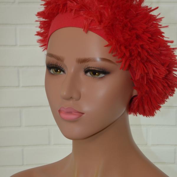 Handgemaakte chemo muts Brigit de luxe maat L rood