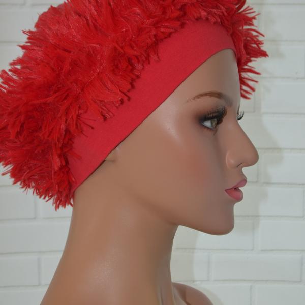 Handgemaakte chemo muts Brigit de luxe maat L rood