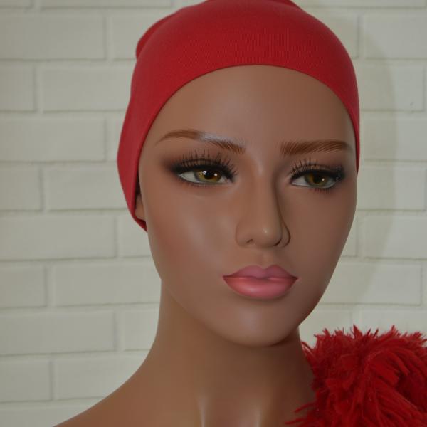 Handgemaakte chemo muts Brigit de luxe maat L rood