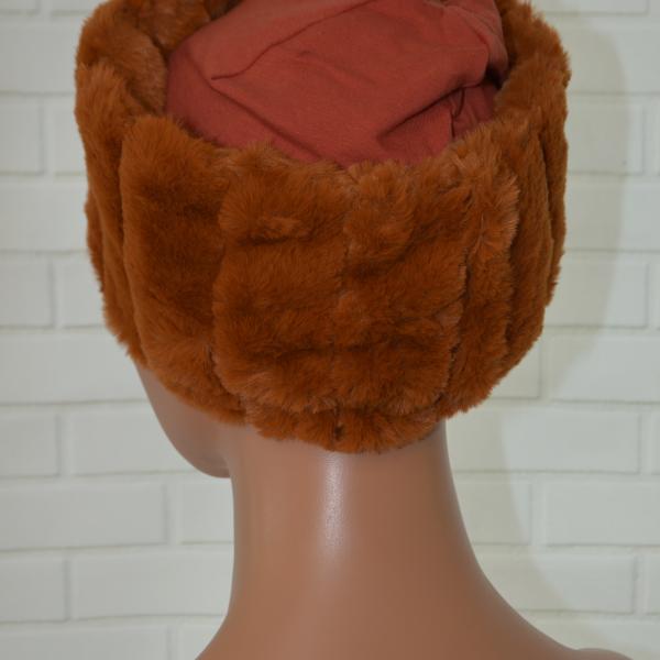 Handgemaakte chemo muts Brigit de luxe maat S roest