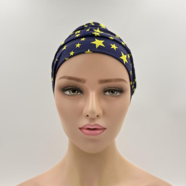 Badmuts chemomuts blauw met gele sterren one size