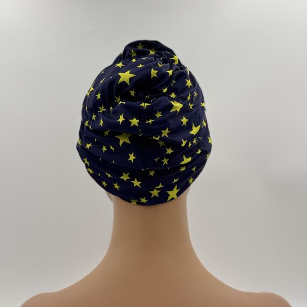 Badmuts chemomuts blauw met gele sterren one size