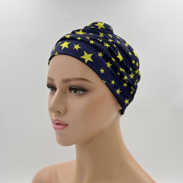Badmuts chemomuts blauw met gele sterren one size