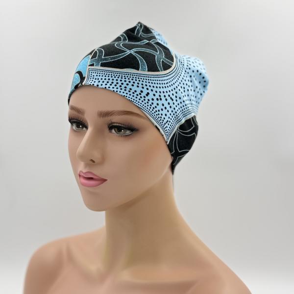 Handgemaakte slaapmuts van dubbele stof blauw zwart