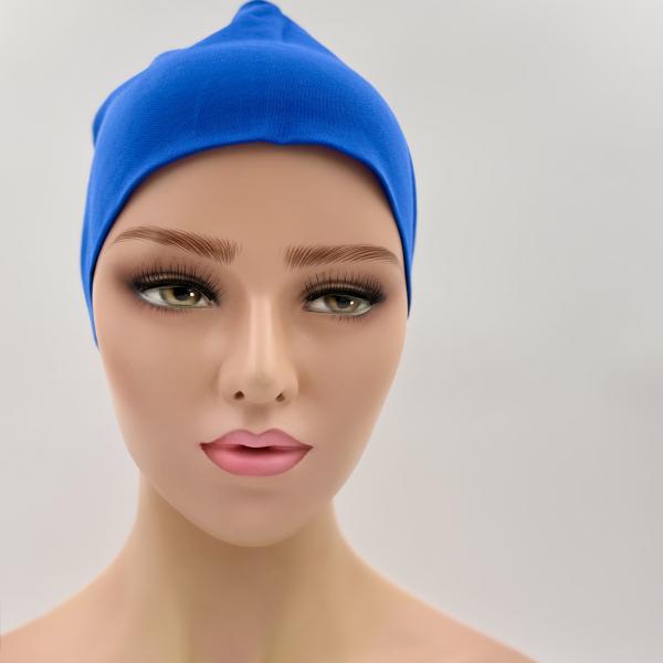 Handgemaakte dubbele slaapmuts in kobalt blauw