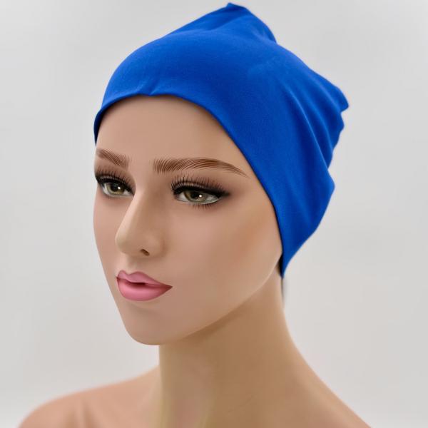 Handgemaakte dubbele slaapmuts in kobalt blauw