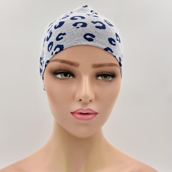 Handgemaakte dubbele slaapmuts blauw wit