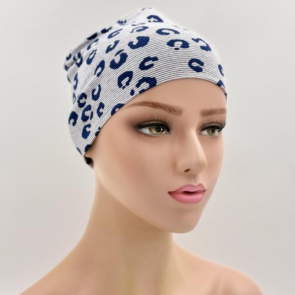Handgemaakte dubbele slaapmuts blauw wit