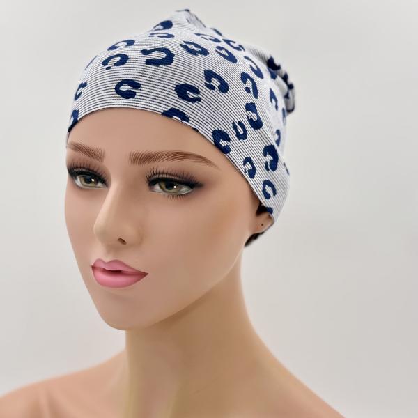 Handgemaakte dubbele slaapmuts blauw wit