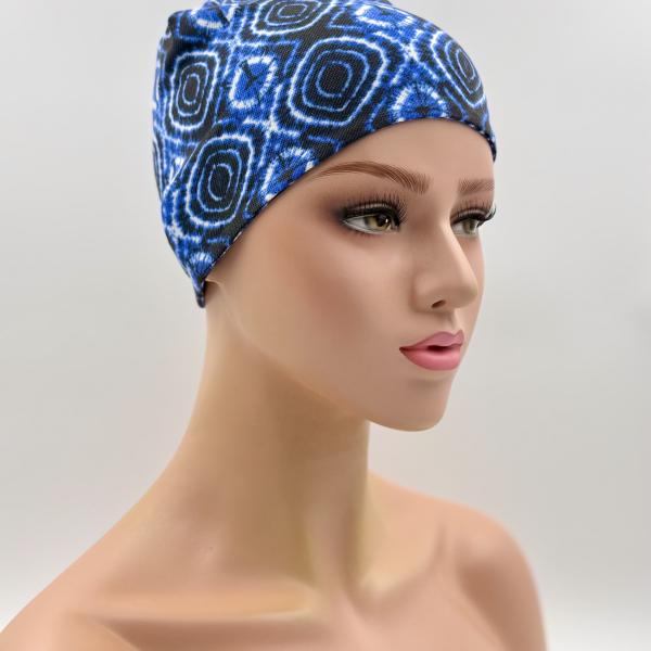 Handgemaakte dubbele slaapmuts blauw wit