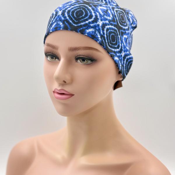 Handgemaakte dubbele slaapmuts blauw wit