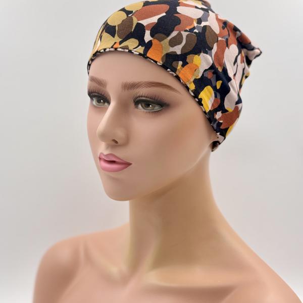 Handgemaakte dubbele slaapmuts camouflage bruin oranje