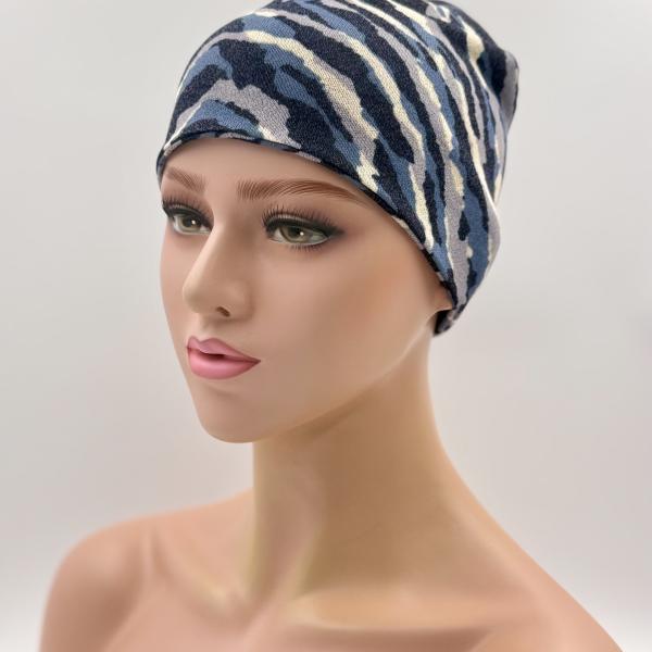 Handgemaakte dubbele slaapmuts camouflage blauw